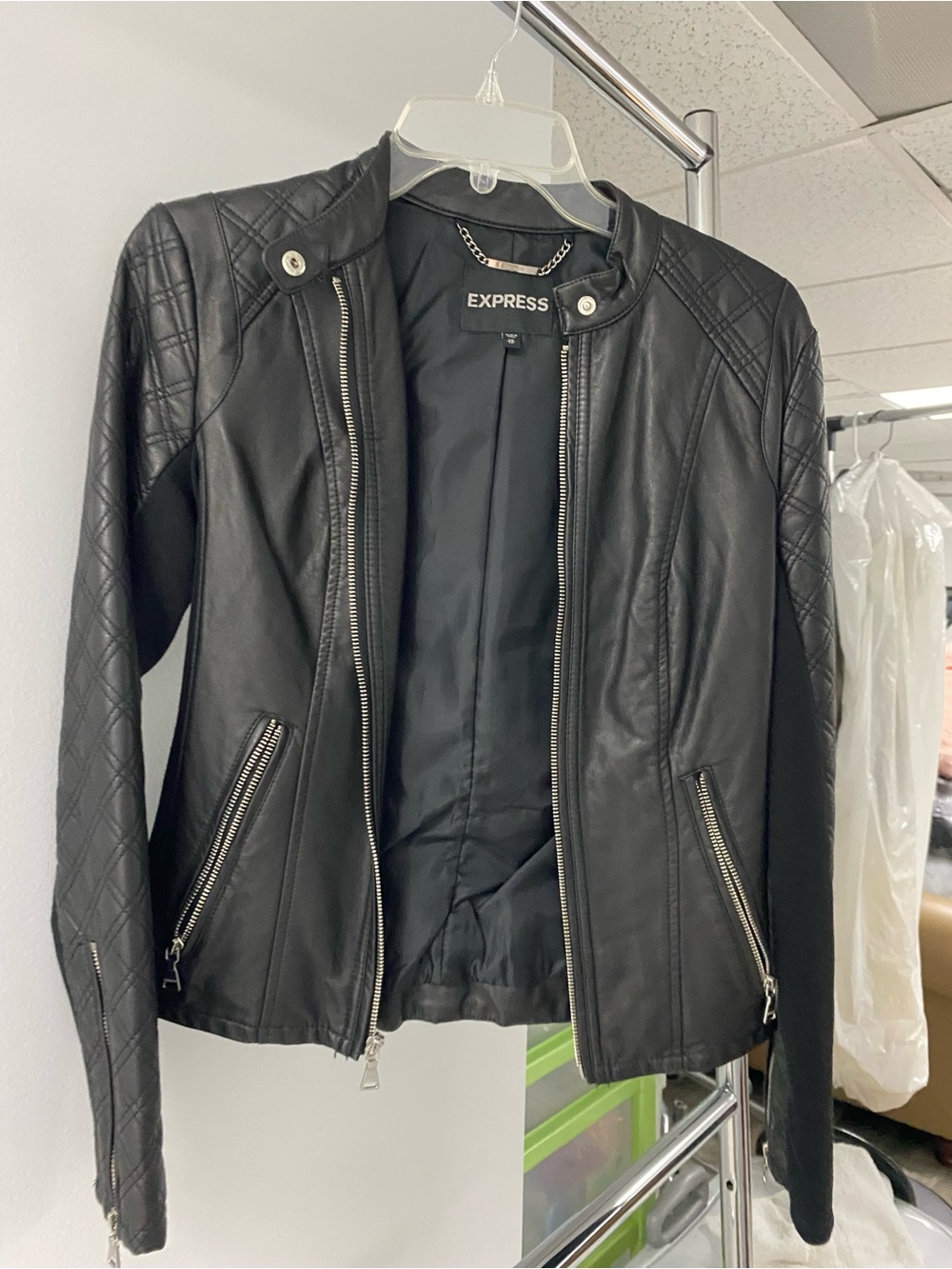 Express Black Quilted Sleeve Faux Leather Moto Jacket